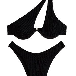 Sexy Cutout One Shoulder Bikini Underwire Padded Two Piece Bathing Suit Cheeky
